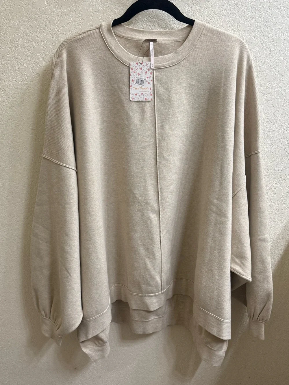 Free People Neutral Beige Swaying Birch Blocked Oversized Crew Sweatshirt - L